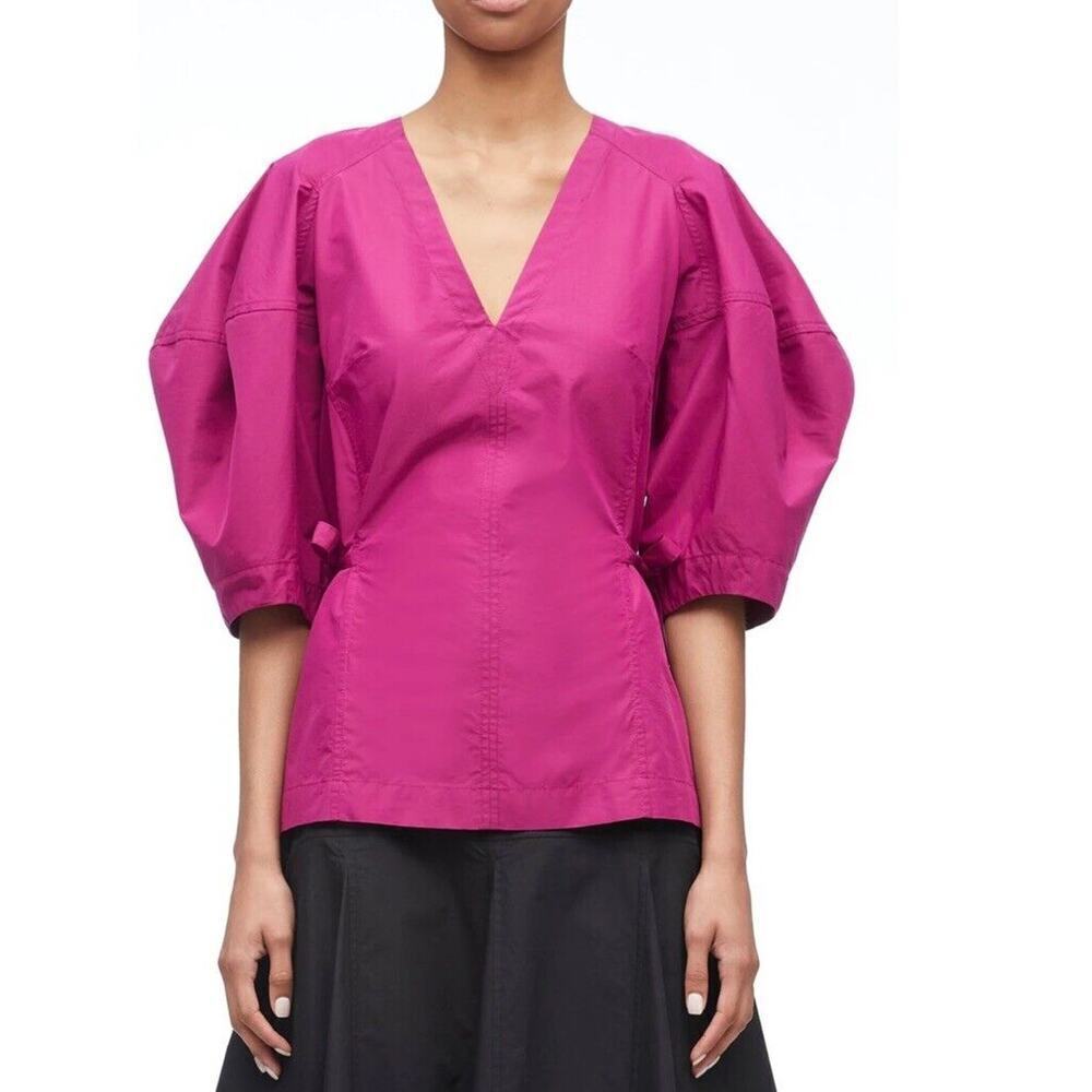 3.1 Phillip Lim V Neck Puff Sleeve Top Size Small Mulberry Waist Ties Back Zip